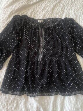 MAX STUDIO 2x black/white Polka Dot Tie Neck Top